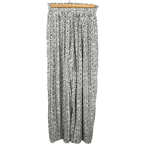 Common Assembly Micro Pleated Black White Cheetah Wide Leg Pants M Elastic Waist - Picture 2 of 8